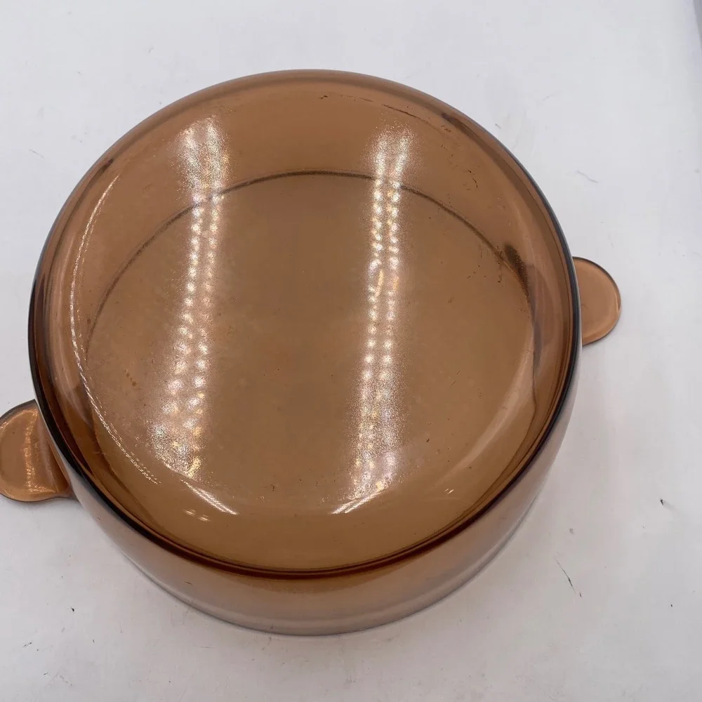 Corning Vision Amber Glass 4.5L Dutch Oven Stock Pot Pyrex Lid USA Vintage Brown